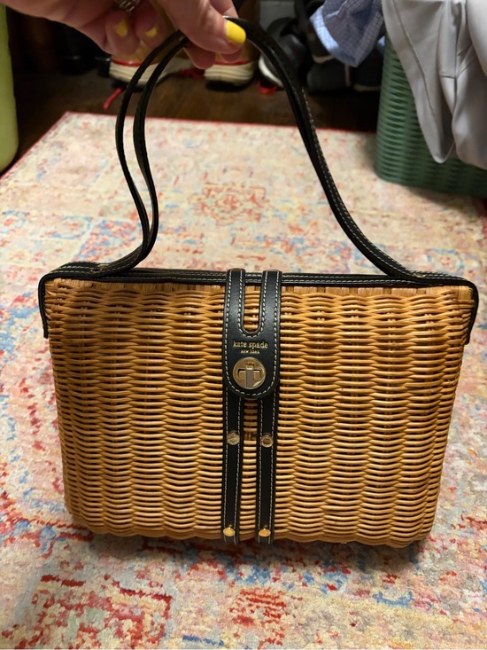 kate spade Handbags - kate spade vintage Wicker Bag in Natural with Black Trim